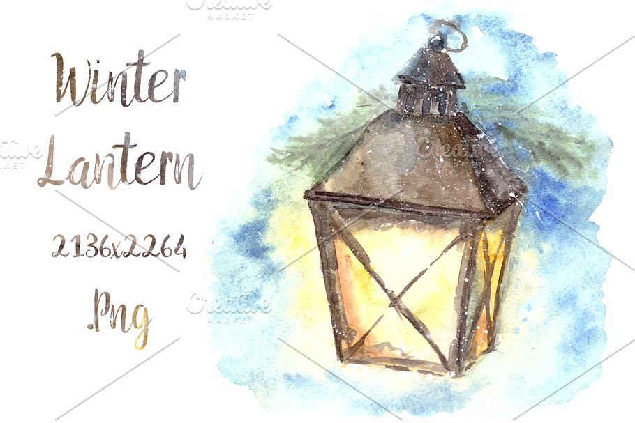 Watercolor Winter Lantern Clip Art in Illustrations - product preview 8