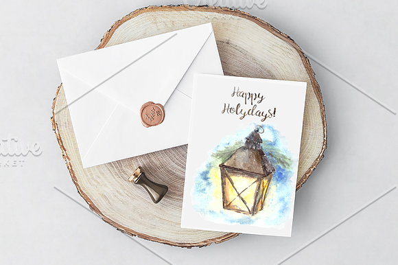 Watercolor Winter Lantern Clip Art in Illustrations - product preview 1