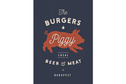 Piggy, pig, pork. Vintage label