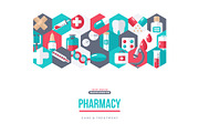Pharmacy Banner Icons in Hexagons