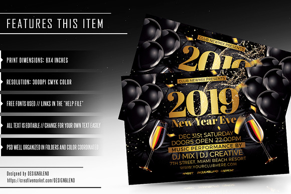 New Year 2019 Party Flyer - PSD in Flyer Templates - product preview 1