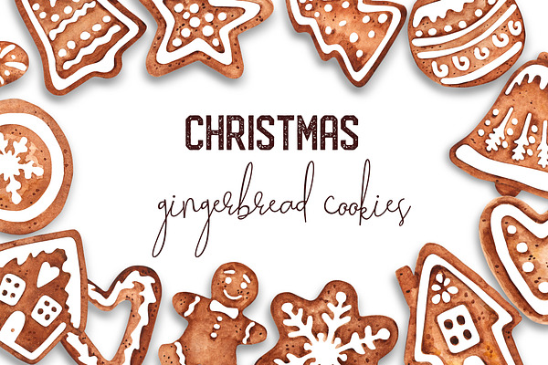 Watercolor Christmas Gingerbreads 