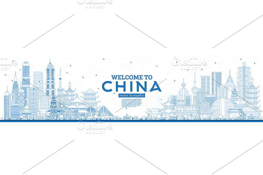 Outline Welcome to China Skyline  in Illustrations - product preview 8