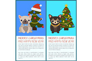 Merry Christmas Set of Dogs Vector