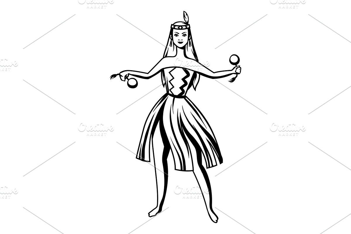 Black and white maori girl dancing. in Illustrations - product preview 8