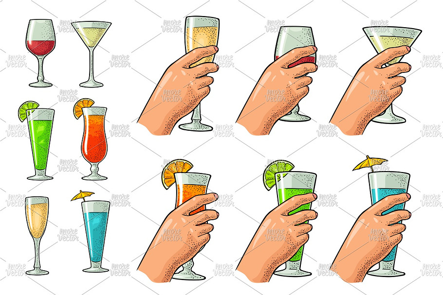 SET hand hold glasses cocktail wine