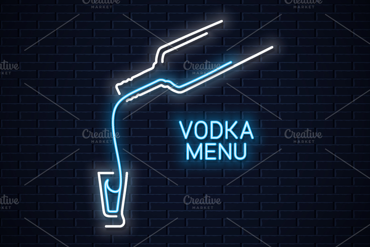 Vodka bottle neon logo.  in Illustrations - product preview 8