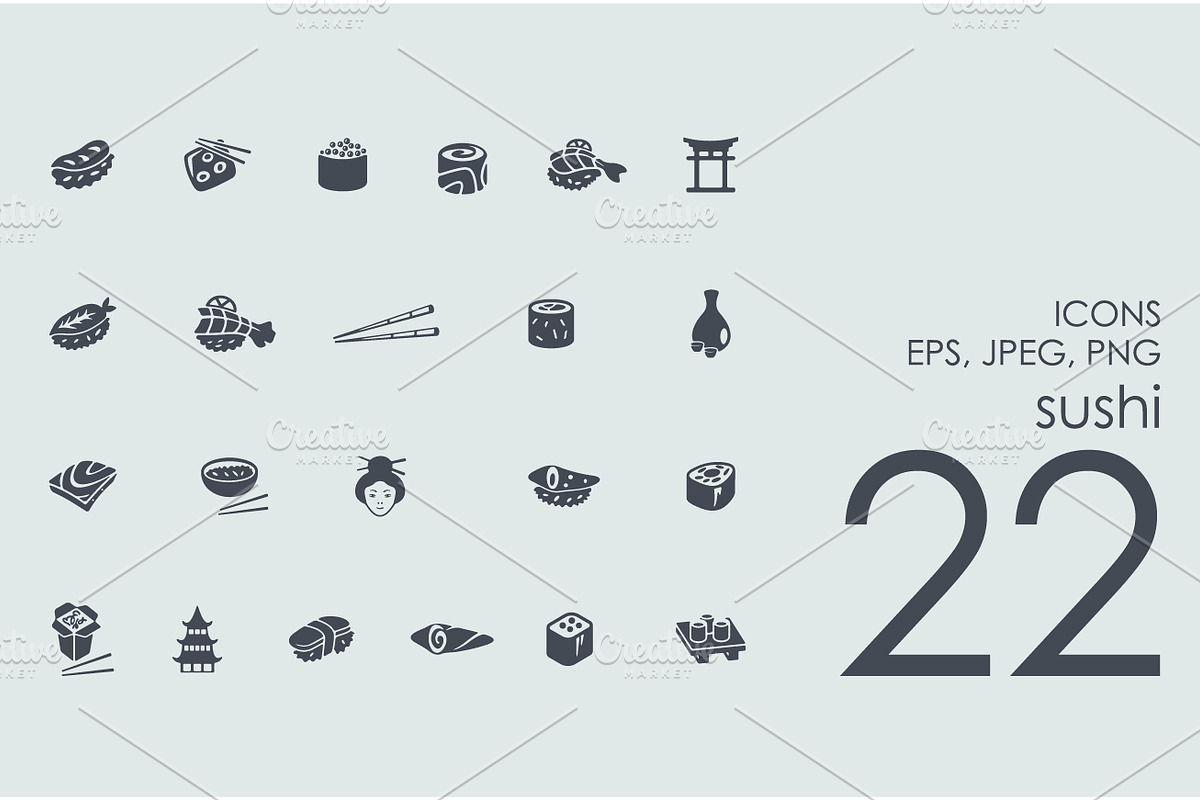 22 sushi icons in Japanese Icons - product preview 8