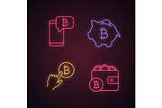 Bitcoin cryptocurrency neon icons