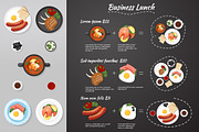 Business lunch menu. Food. Vector