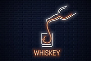 Whiskey glass neon banner. 