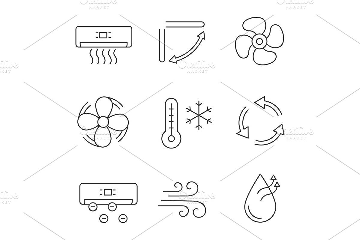 Air conditioning linear icons set in Icons - product preview 8