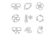 Air conditioning linear icons set