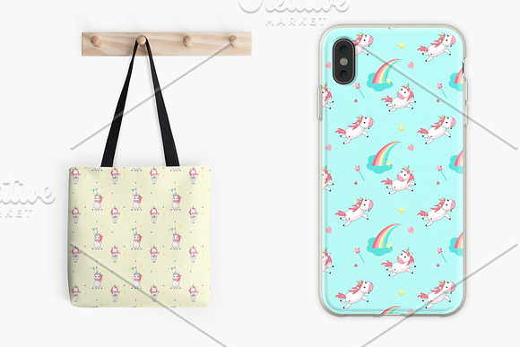 Unicorn cartoon set and patterns in Illustrations - product preview 5