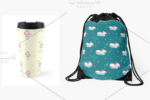 Unicorn cartoon set and patterns in Illustrations - product preview 6
