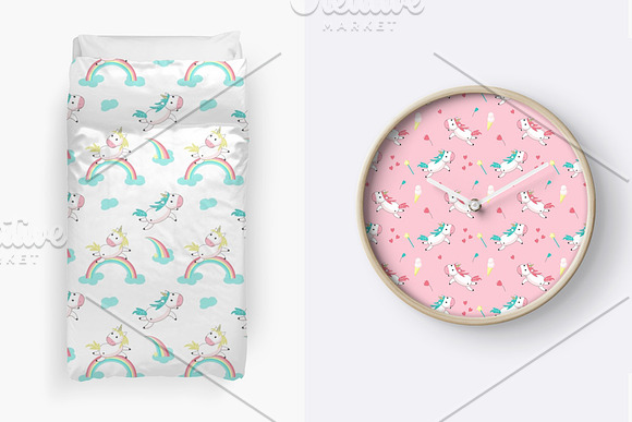 Unicorn cartoon set and patterns in Illustrations - product preview 7