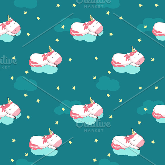 Unicorn cartoon set and patterns in Illustrations - product preview 11