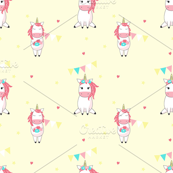Unicorn cartoon set and patterns in Illustrations - product preview 12