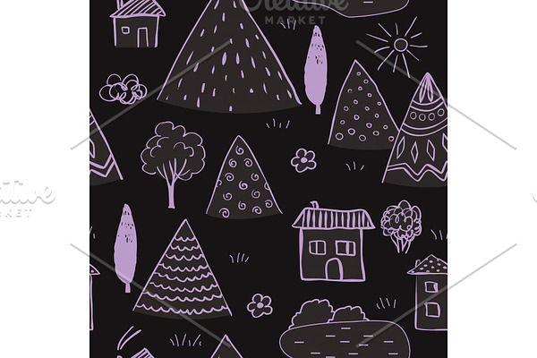 Country landscape seamless pattern
