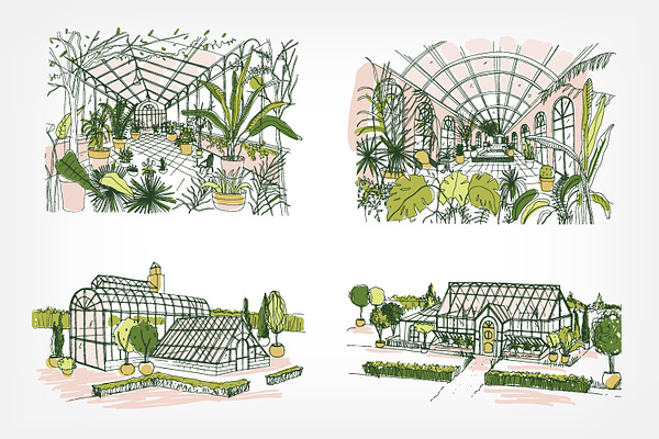 Greenhouse illustration set