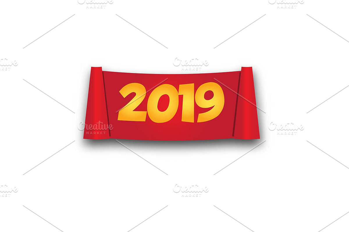 2019 New Year paper roll banner in Icons - product preview 8