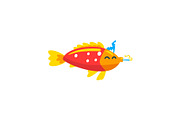 Cute fish in party hat with horn