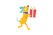 Cute dog carrying gift box, funny