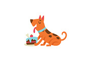 Cute dog eating cake, funny cartoon