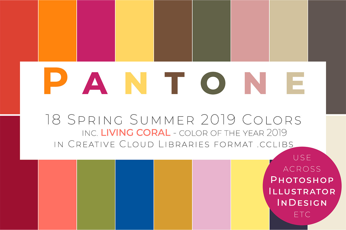 Living Coral in 18 Pantone SS2019set in Photoshop Color Palettes - product preview 8