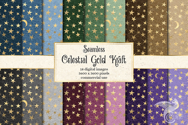 Celestial Gold Kraft Digital Paper