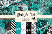Black and Teal Digital Scrapbook Kit