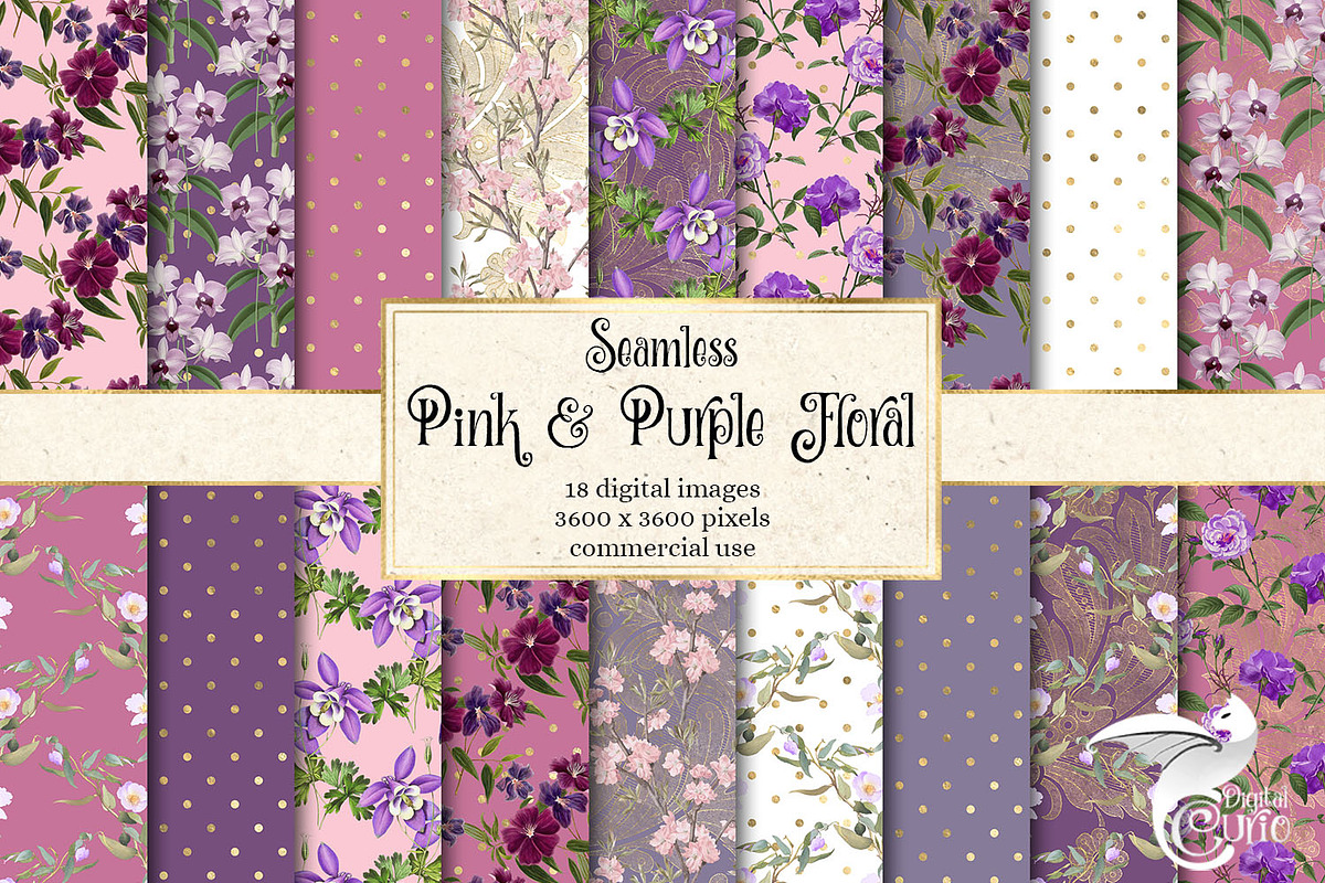 Pink and Purple Floral Digital Paper in Patterns - product preview 8