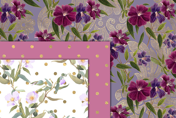 Pink and Purple Floral Digital Paper in Patterns - product preview 1
