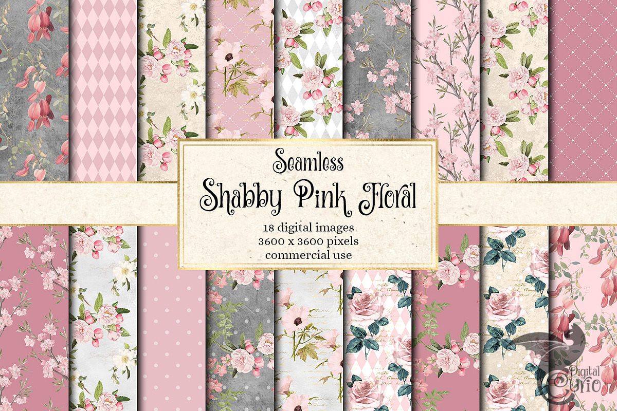 Shabby Pink Floral Digital Paper in Patterns - product preview 8