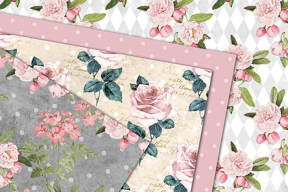 Shabby Pink Floral Digital Paper in Patterns - product preview 1