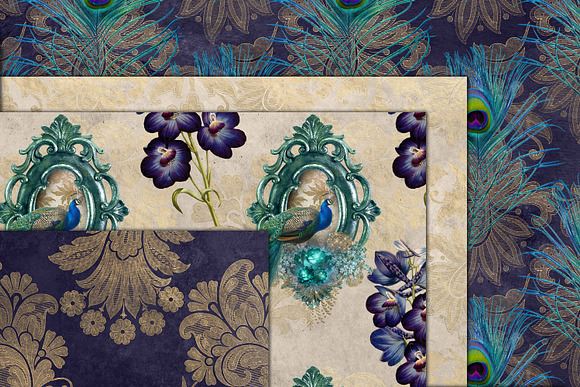 Peacock Fantasy Digital Paper in Patterns - product preview 1