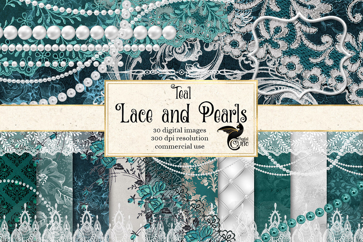 Teal Lace & Pearls Graphics in Illustrations - product preview 8