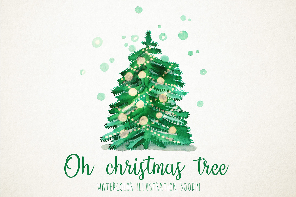 Watercolor christmas tree in Illustrations - product preview 8