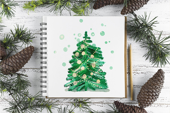 Watercolor christmas tree in Illustrations - product preview 1