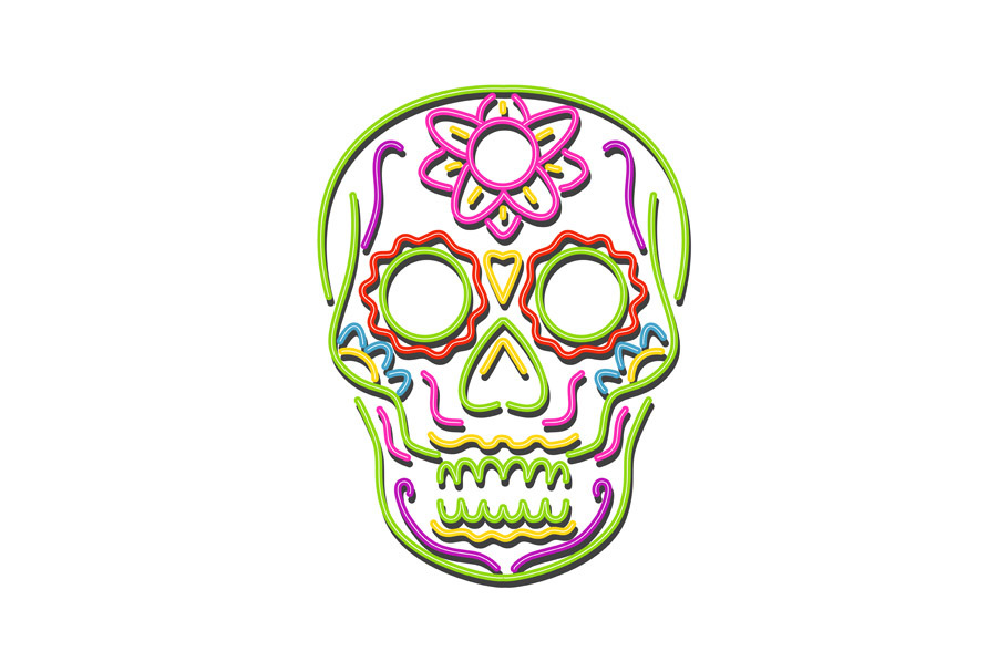 Sugar Skull Neon Sign in Illustrations - product preview 8