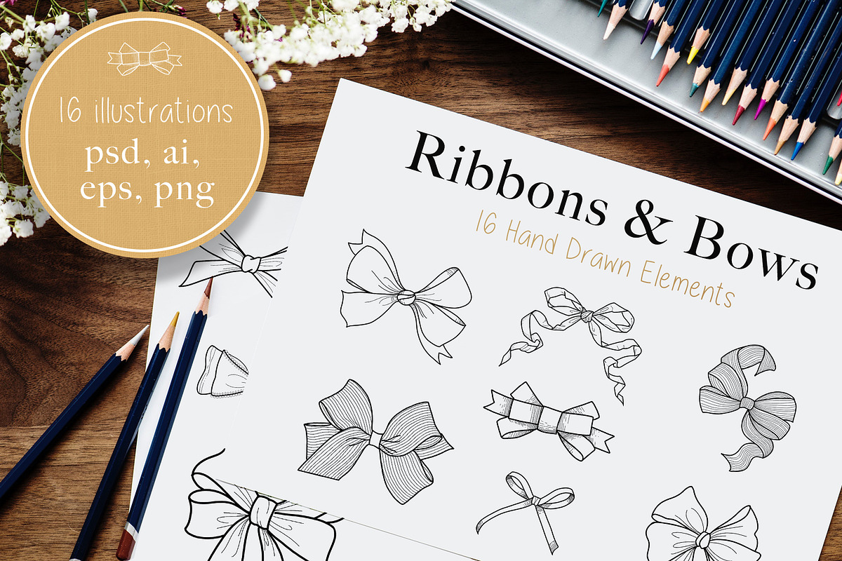 Hand Drawn Ribbons & Bows in Illustrations - product preview 8