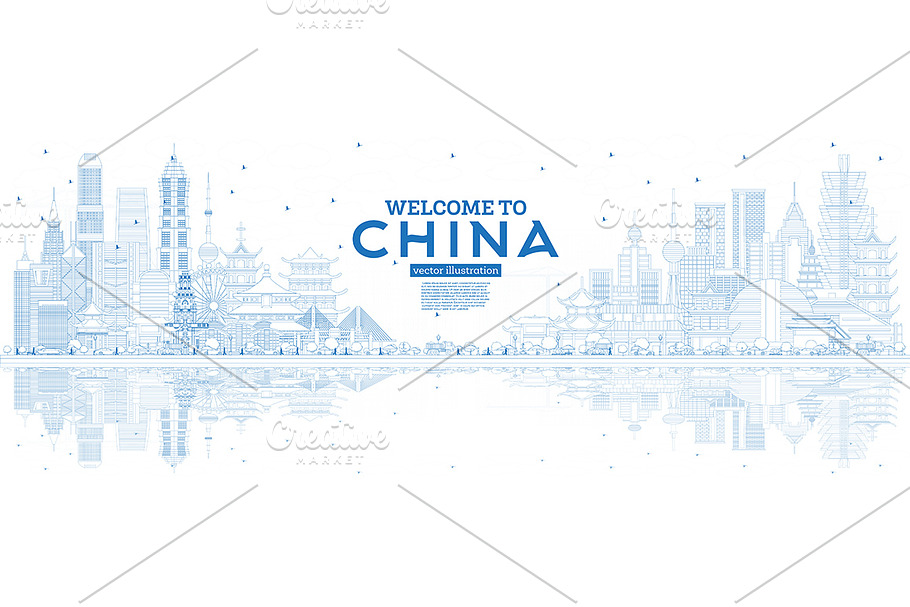 Outline China Skyline  in Illustrations - product preview 8