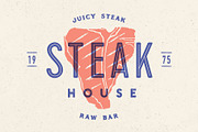 Steak, logo, meat label. Logo with