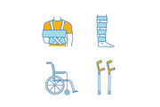 Trauma treatment color icons set