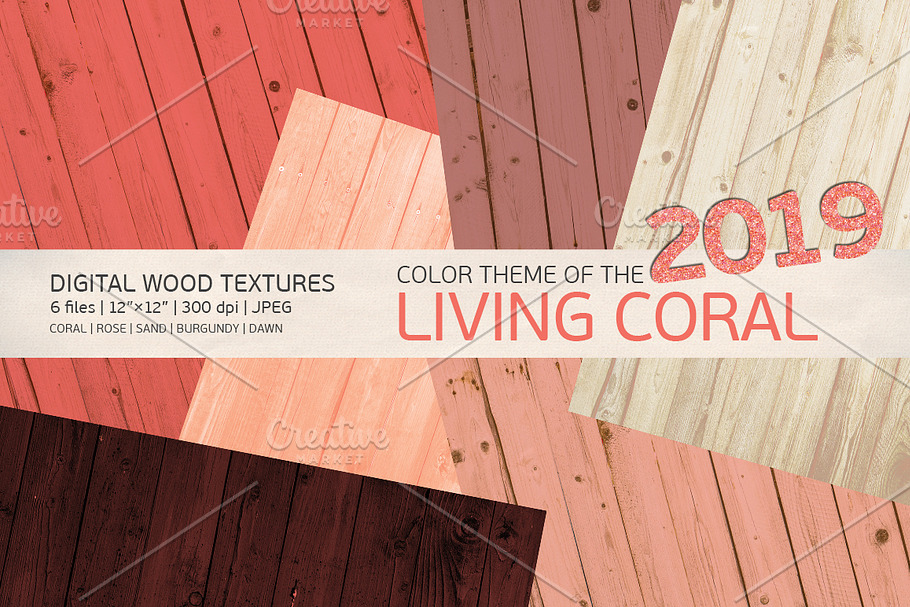 Living coral color wooden background
