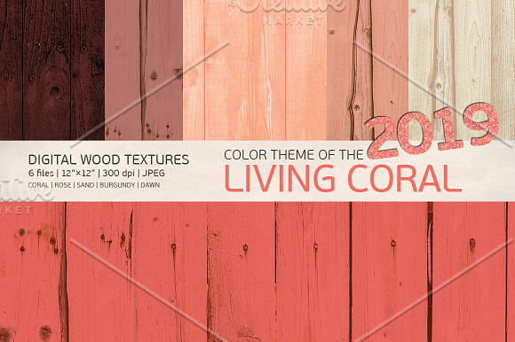Living coral color wooden background in Textures - product preview 1