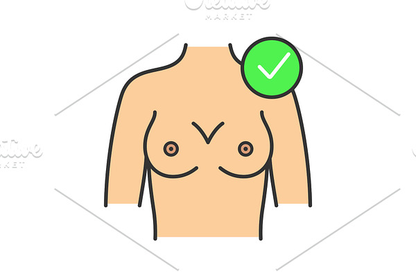Healthy female breast color icon