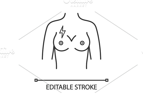 Breast pain linear icon