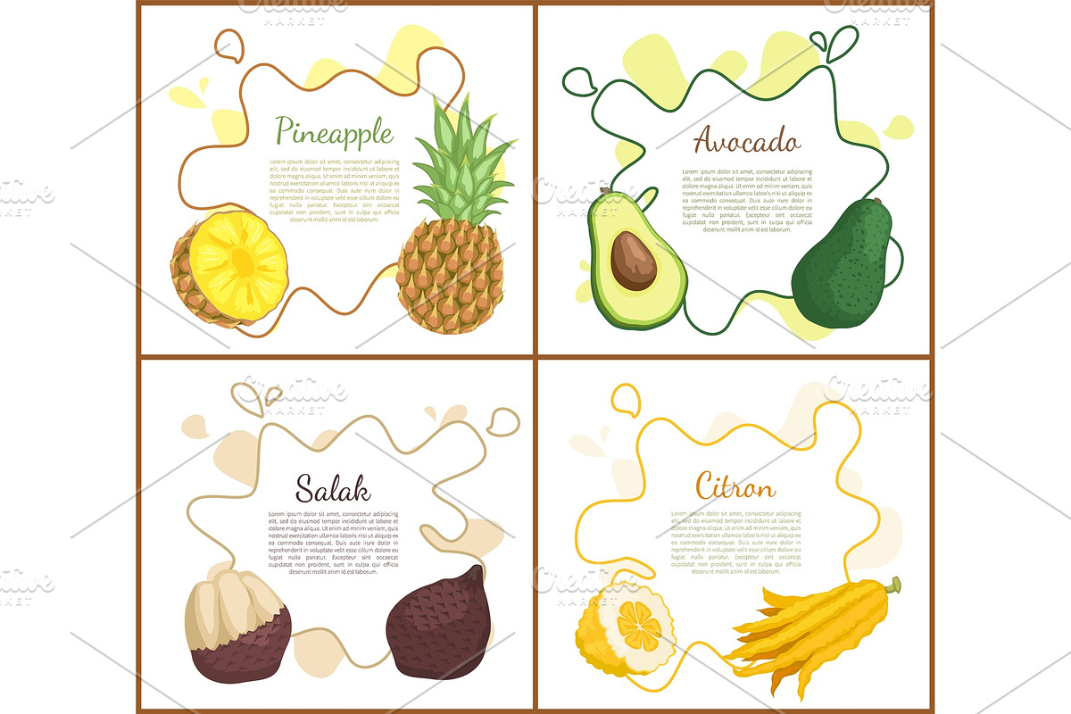 Pineapple and Avocado Set Vector in Illustrations - product preview 8
