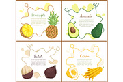 Pineapple and Avocado Set Vector